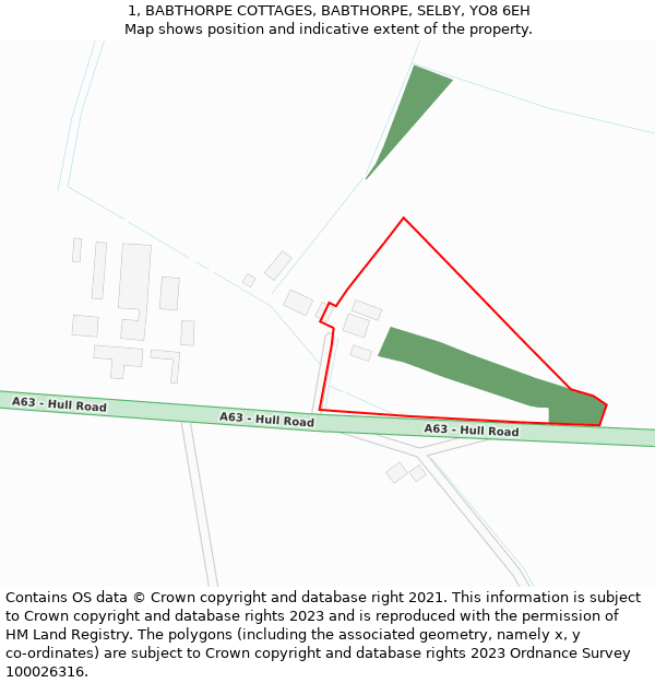 1, BABTHORPE COTTAGES, BABTHORPE, SELBY, YO8 6EH: Location map and indicative extent of plot