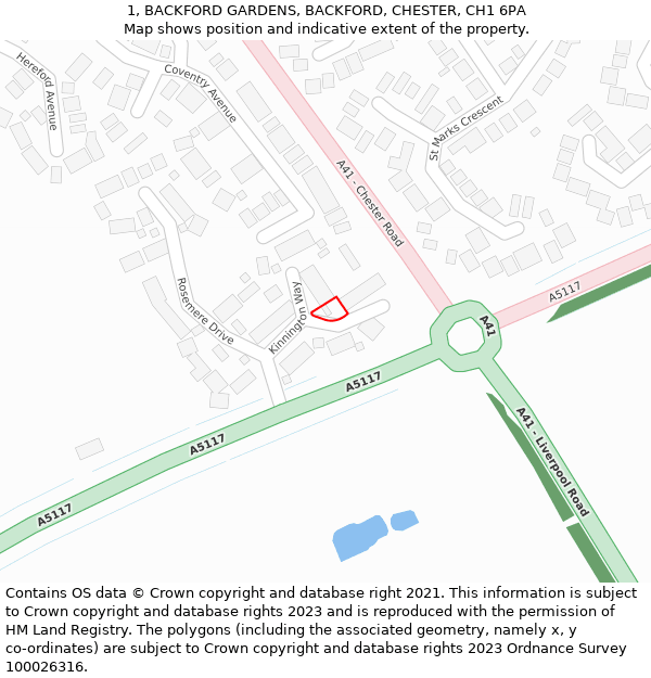 1, BACKFORD GARDENS, BACKFORD, CHESTER, CH1 6PA: Location map and indicative extent of plot