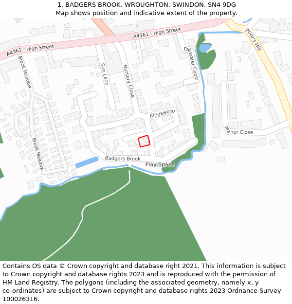 1, BADGERS BROOK, WROUGHTON, SWINDON, SN4 9DG: Location map and indicative extent of plot