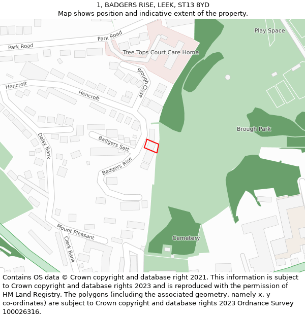 1, BADGERS RISE, LEEK, ST13 8YD: Location map and indicative extent of plot
