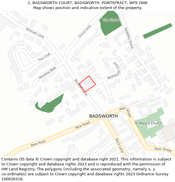 1, BADSWORTH COURT, BADSWORTH, PONTEFRACT, WF9 1NW: Location map and indicative extent of plot