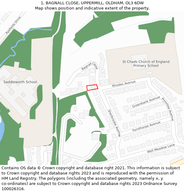 1, BAGNALL CLOSE, UPPERMILL, OLDHAM, OL3 6DW: Location map and indicative extent of plot