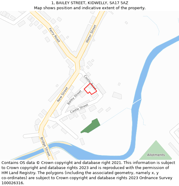1, BAILEY STREET, KIDWELLY, SA17 5AZ: Location map and indicative extent of plot