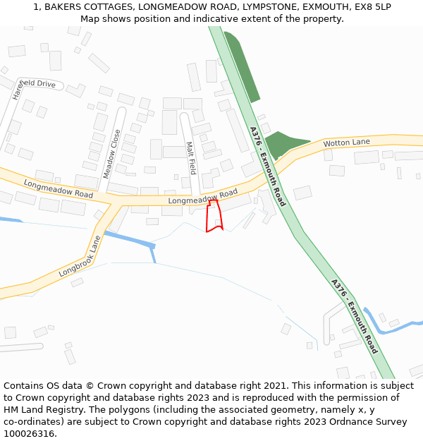 1, BAKERS COTTAGES, LONGMEADOW ROAD, LYMPSTONE, EXMOUTH, EX8 5LP: Location map and indicative extent of plot