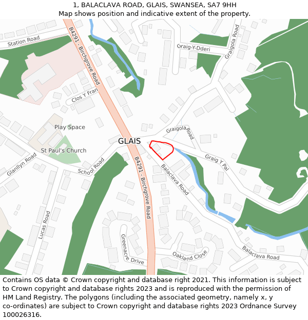 1, BALACLAVA ROAD, GLAIS, SWANSEA, SA7 9HH: Location map and indicative extent of plot