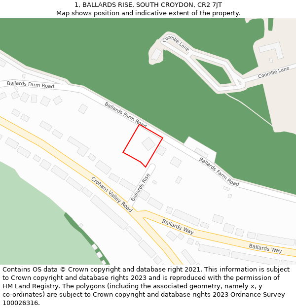 1, BALLARDS RISE, SOUTH CROYDON, CR2 7JT: Location map and indicative extent of plot