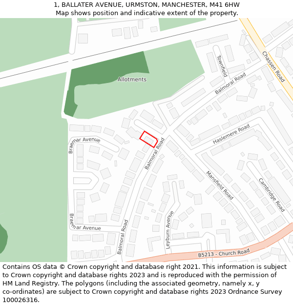 1, BALLATER AVENUE, URMSTON, MANCHESTER, M41 6HW: Location map and indicative extent of plot