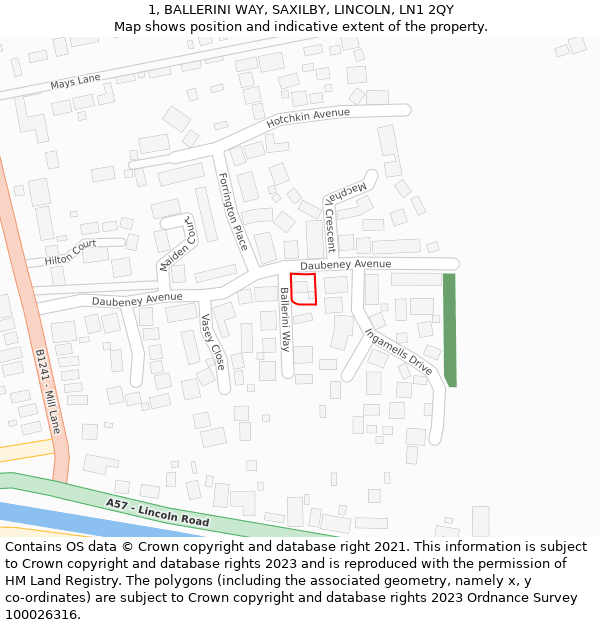 1, BALLERINI WAY, SAXILBY, LINCOLN, LN1 2QY: Location map and indicative extent of plot