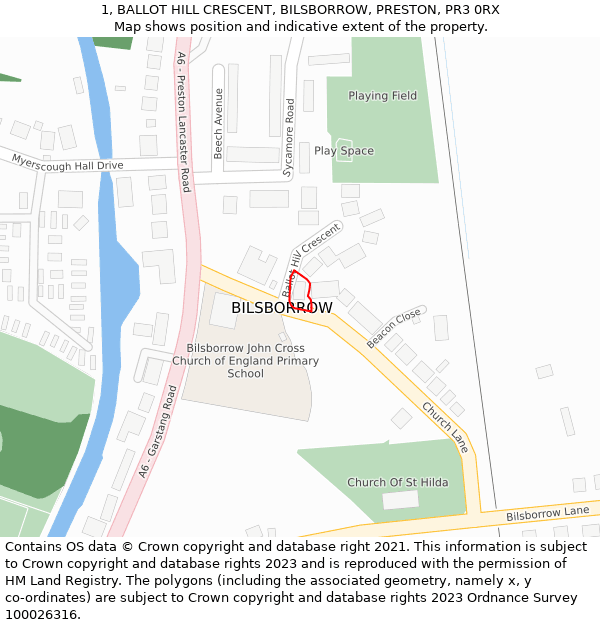 1, BALLOT HILL CRESCENT, BILSBORROW, PRESTON, PR3 0RX: Location map and indicative extent of plot