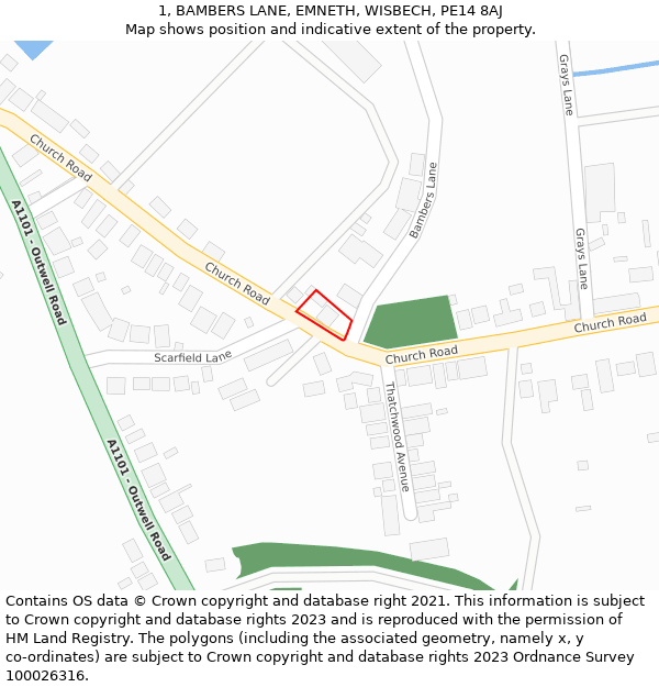 1, BAMBERS LANE, EMNETH, WISBECH, PE14 8AJ: Location map and indicative extent of plot