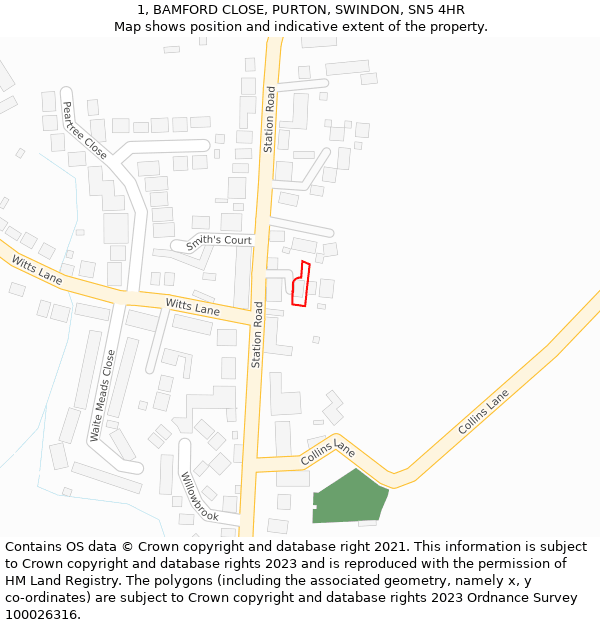 1, BAMFORD CLOSE, PURTON, SWINDON, SN5 4HR: Location map and indicative extent of plot