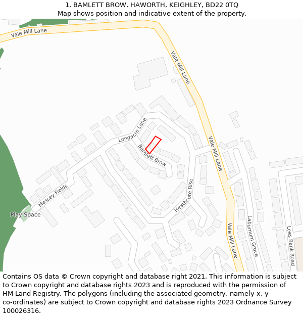 1, BAMLETT BROW, HAWORTH, KEIGHLEY, BD22 0TQ: Location map and indicative extent of plot