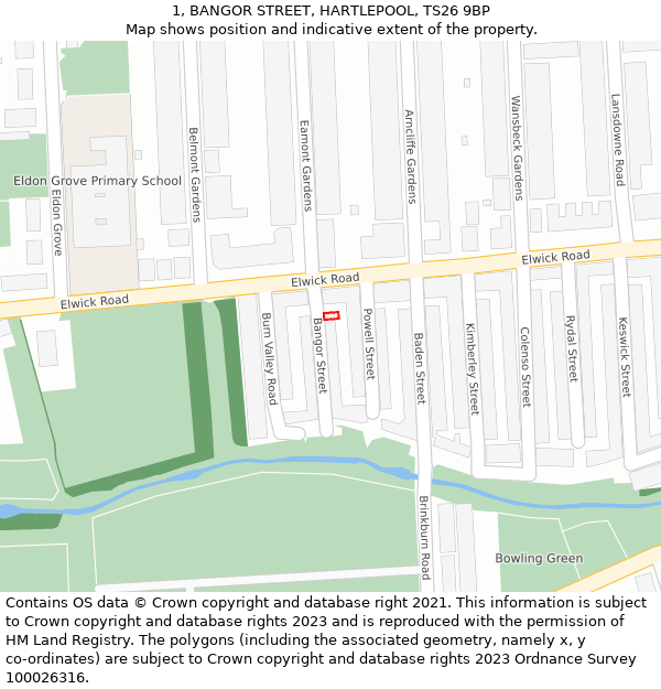 1, BANGOR STREET, HARTLEPOOL, TS26 9BP: Location map and indicative extent of plot