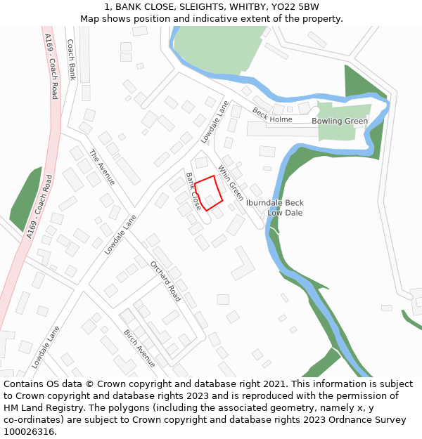 1, BANK CLOSE, SLEIGHTS, WHITBY, YO22 5BW: Location map and indicative extent of plot