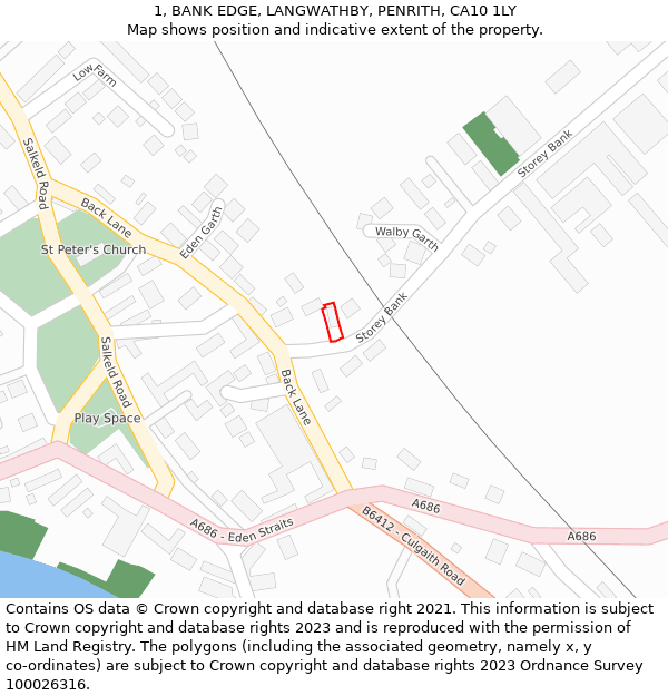 1, BANK EDGE, LANGWATHBY, PENRITH, CA10 1LY: Location map and indicative extent of plot