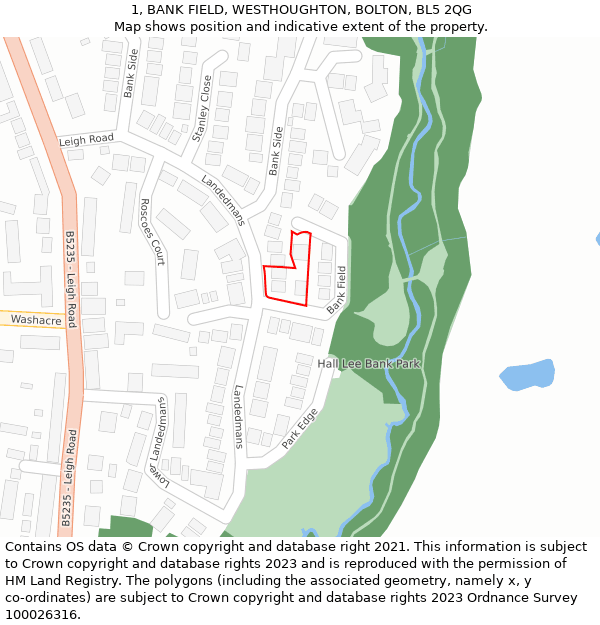 1, BANK FIELD, WESTHOUGHTON, BOLTON, BL5 2QG: Location map and indicative extent of plot