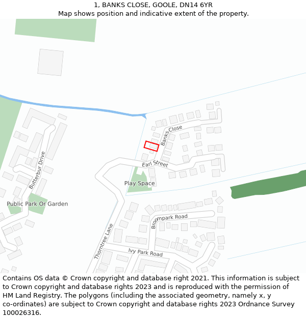 1, BANKS CLOSE, GOOLE, DN14 6YR: Location map and indicative extent of plot