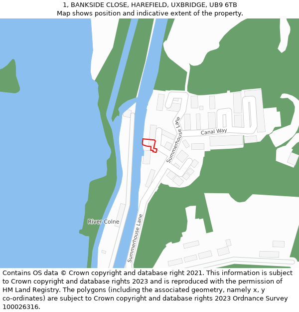 1, BANKSIDE CLOSE, HAREFIELD, UXBRIDGE, UB9 6TB: Location map and indicative extent of plot