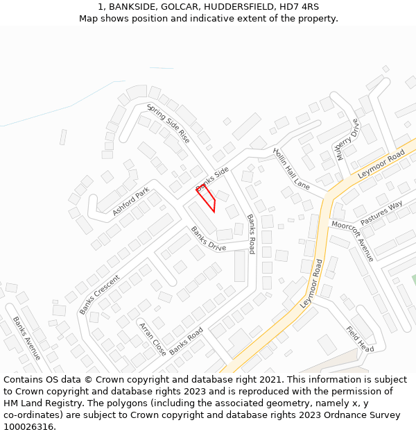 1, BANKSIDE, GOLCAR, HUDDERSFIELD, HD7 4RS: Location map and indicative extent of plot