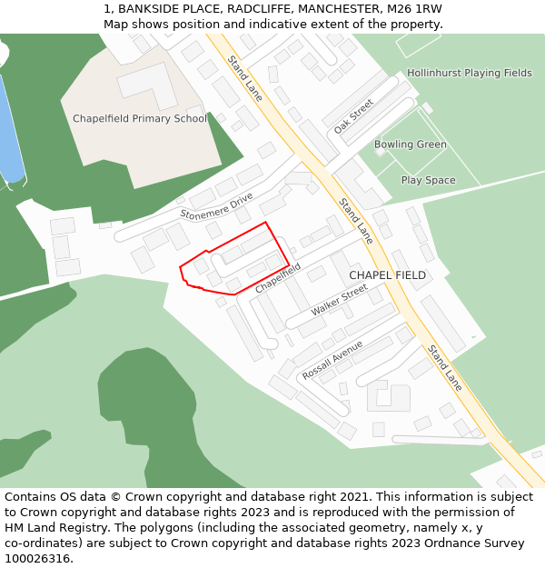 1, BANKSIDE PLACE, RADCLIFFE, MANCHESTER, M26 1RW: Location map and indicative extent of plot