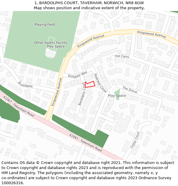 1, BARDOLPHS COURT, TAVERHAM, NORWICH, NR8 6GW: Location map and indicative extent of plot