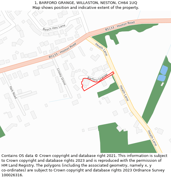 1, BARFORD GRANGE, WILLASTON, NESTON, CH64 1UQ: Location map and indicative extent of plot