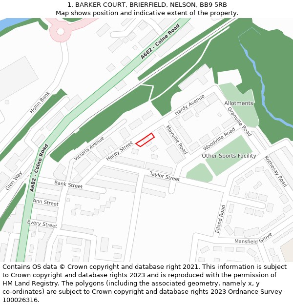 1, BARKER COURT, BRIERFIELD, NELSON, BB9 5RB: Location map and indicative extent of plot