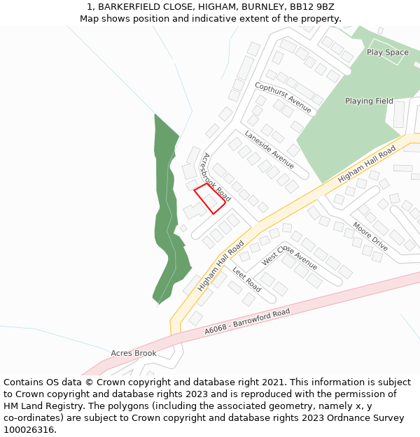1, BARKERFIELD CLOSE, HIGHAM, BURNLEY, BB12 9BZ: Location map and indicative extent of plot