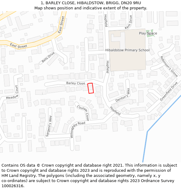 1, BARLEY CLOSE, HIBALDSTOW, BRIGG, DN20 9RU: Location map and indicative extent of plot