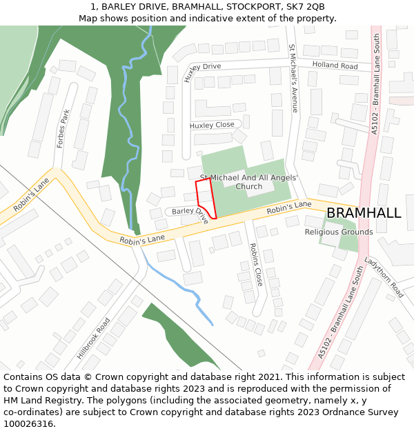 1, BARLEY DRIVE, BRAMHALL, STOCKPORT, SK7 2QB: Location map and indicative extent of plot
