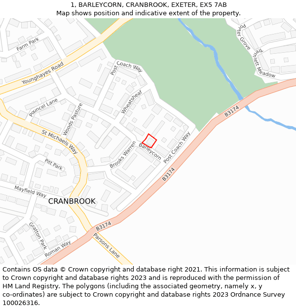 1, BARLEYCORN, CRANBROOK, EXETER, EX5 7AB: Location map and indicative extent of plot