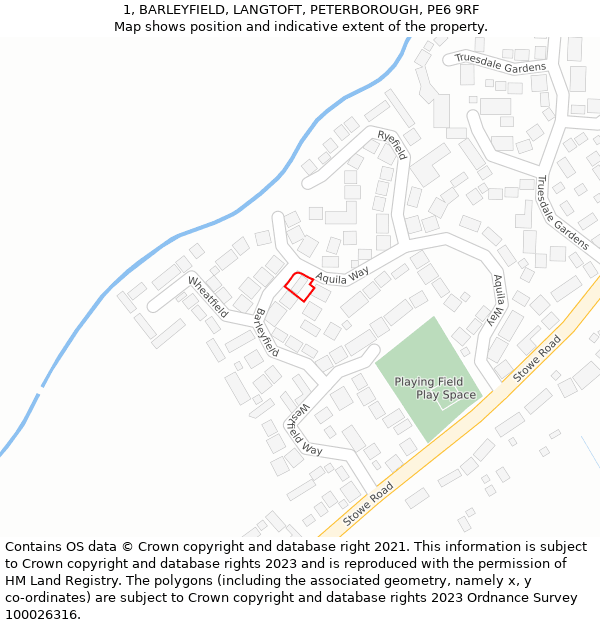 1, BARLEYFIELD, LANGTOFT, PETERBOROUGH, PE6 9RF: Location map and indicative extent of plot