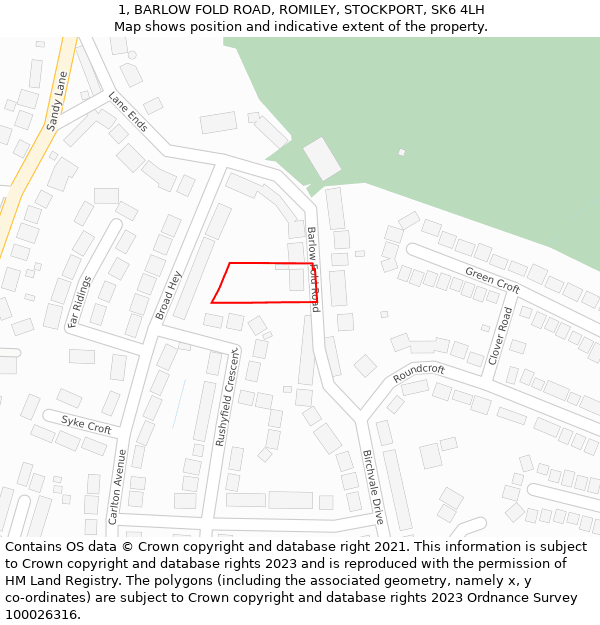 1, BARLOW FOLD ROAD, ROMILEY, STOCKPORT, SK6 4LH: Location map and indicative extent of plot