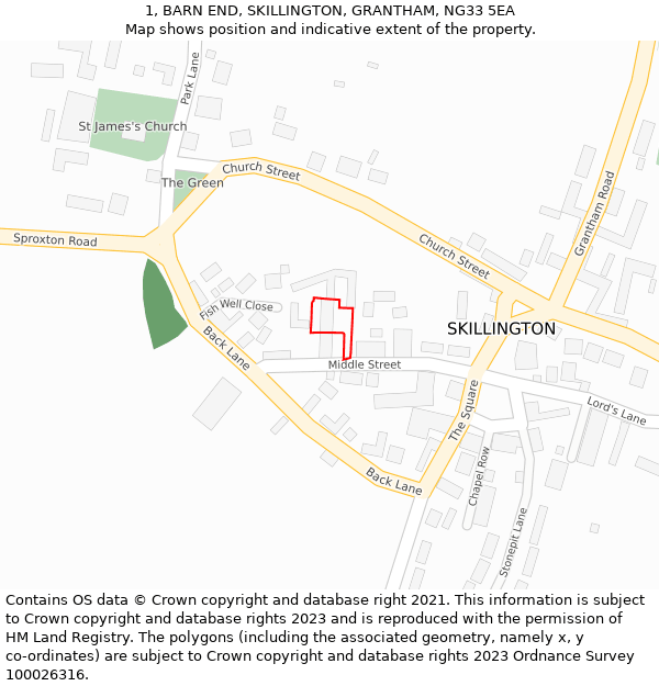 1, BARN END, SKILLINGTON, GRANTHAM, NG33 5EA: Location map and indicative extent of plot