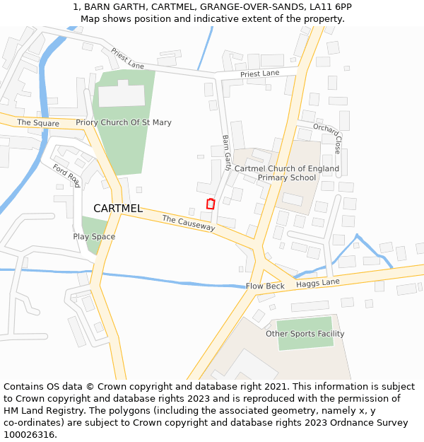 1, BARN GARTH, CARTMEL, GRANGE-OVER-SANDS, LA11 6PP: Location map and indicative extent of plot