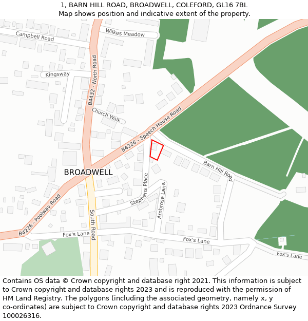 1, BARN HILL ROAD, BROADWELL, COLEFORD, GL16 7BL: Location map and indicative extent of plot