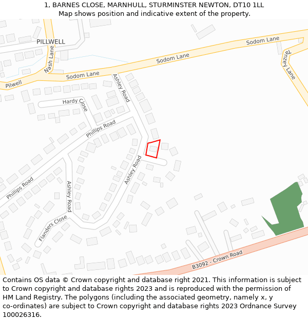 1, BARNES CLOSE, MARNHULL, STURMINSTER NEWTON, DT10 1LL: Location map and indicative extent of plot