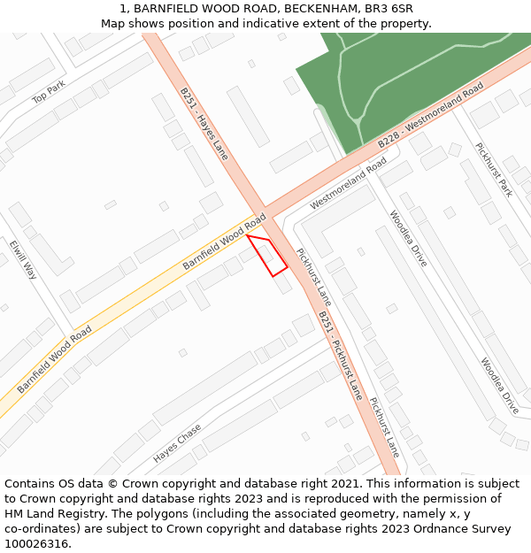 1, BARNFIELD WOOD ROAD, BECKENHAM, BR3 6SR: Location map and indicative extent of plot