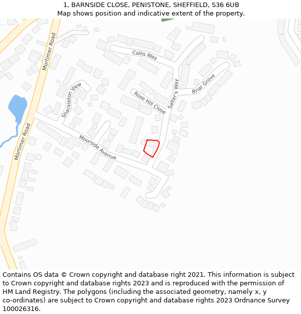 1, BARNSIDE CLOSE, PENISTONE, SHEFFIELD, S36 6UB: Location map and indicative extent of plot