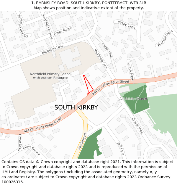 1, BARNSLEY ROAD, SOUTH KIRKBY, PONTEFRACT, WF9 3LB: Location map and indicative extent of plot