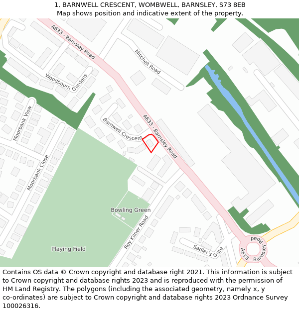 1, BARNWELL CRESCENT, WOMBWELL, BARNSLEY, S73 8EB: Location map and indicative extent of plot