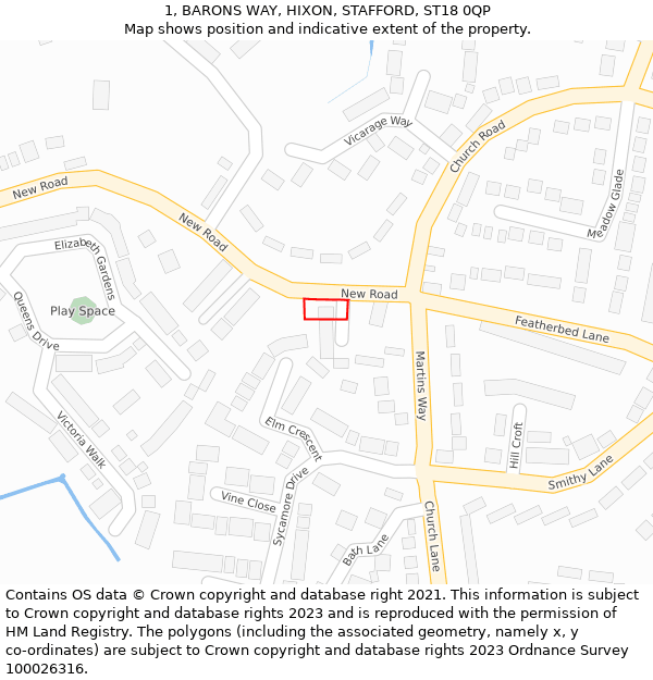 1, BARONS WAY, HIXON, STAFFORD, ST18 0QP: Location map and indicative extent of plot