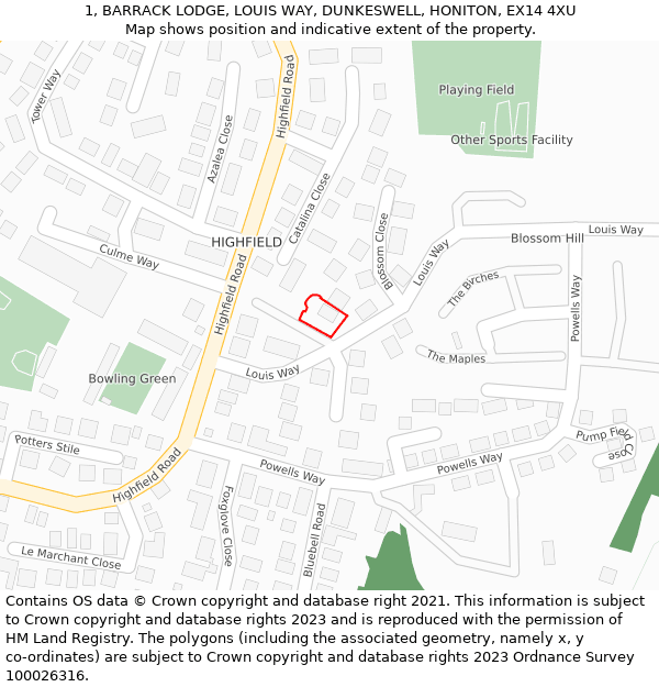 1, BARRACK LODGE, LOUIS WAY, DUNKESWELL, HONITON, EX14 4XU: Location map and indicative extent of plot