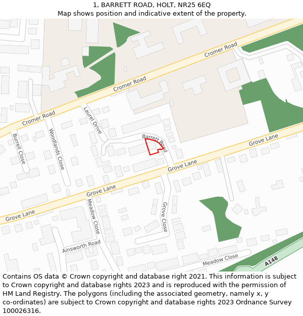 1, BARRETT ROAD, HOLT, NR25 6EQ: Location map and indicative extent of plot