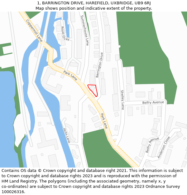 1, BARRINGTON DRIVE, HAREFIELD, UXBRIDGE, UB9 6RJ: Location map and indicative extent of plot