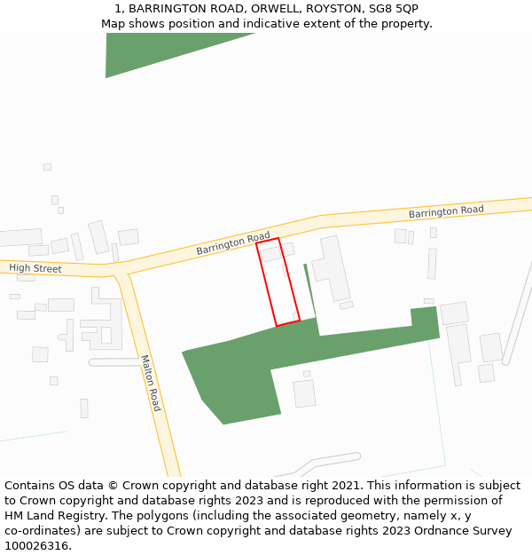 1, BARRINGTON ROAD, ORWELL, ROYSTON, SG8 5QP: Location map and indicative extent of plot