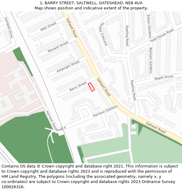 1, BARRY STREET, SALTWELL, GATESHEAD, NE8 4UA: Location map and indicative extent of plot