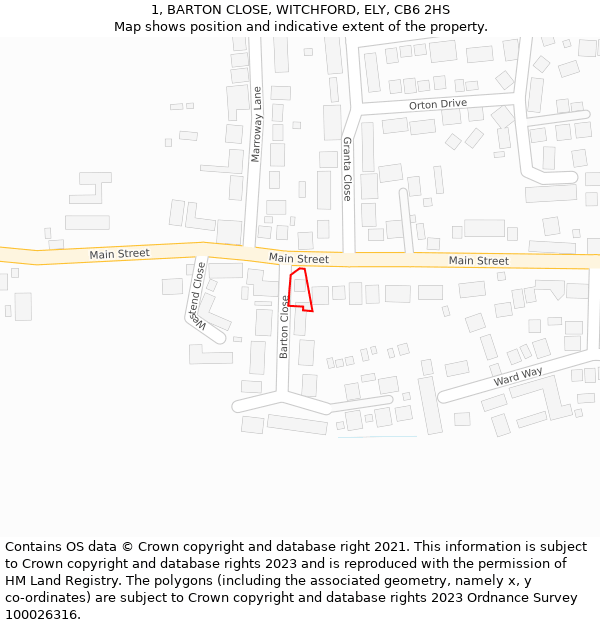 1, BARTON CLOSE, WITCHFORD, ELY, CB6 2HS: Location map and indicative extent of plot