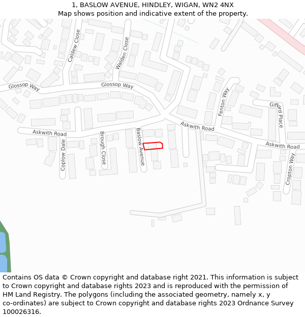1, BASLOW AVENUE, HINDLEY, WIGAN, WN2 4NX: Location map and indicative extent of plot