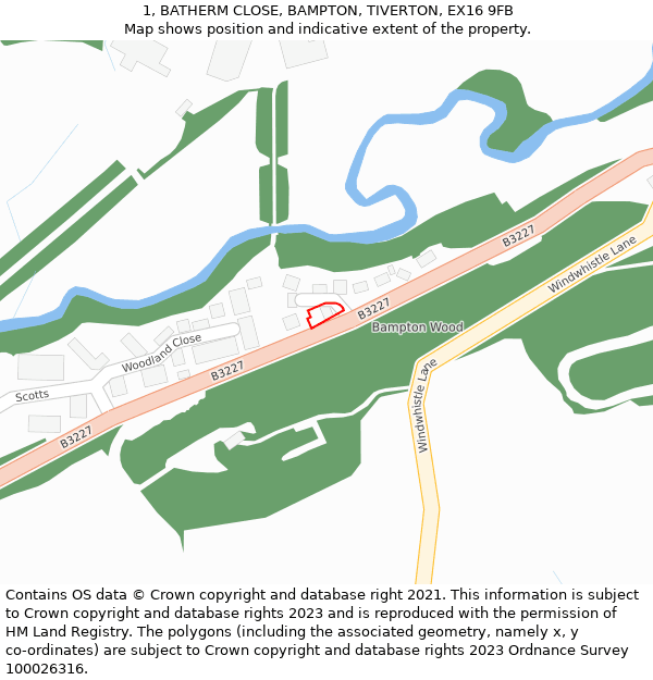 1, BATHERM CLOSE, BAMPTON, TIVERTON, EX16 9FB: Location map and indicative extent of plot